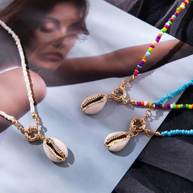 Женский цветной бисер колье в богемном стиле винтажное ожерелье виде ракушки