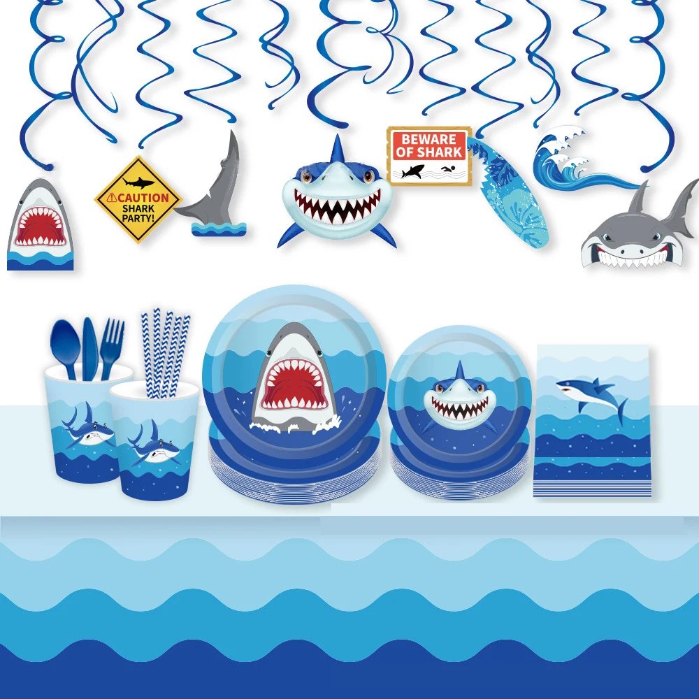 

Shark Birthday Party Decor Shark Party Disapobe Plates/Cups/Napkins Baby Shower Boy 1th Birthday Party Supplies