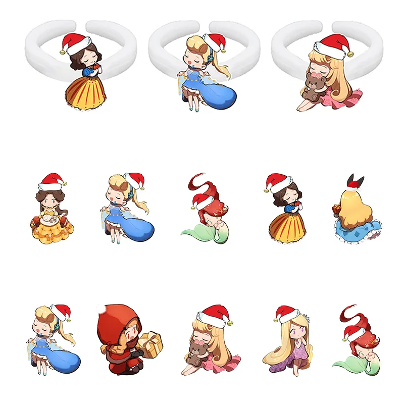 

Disney Christmas Hat Dressing Princess Cartoon Pattern White Ring Resin Acrylic Rings Accessories Handmade Rings Jewelry FSD402