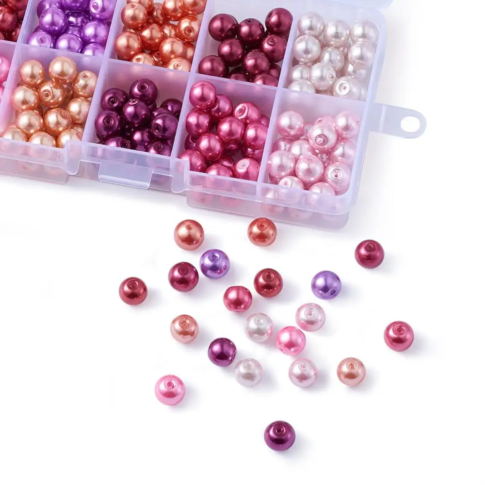 

200pcs 8mm Glass Pearl Beads 10 Color Round Pearlized Beads For Jewelry Making DIY Bracelet Earrings Findings Hole: 1mm