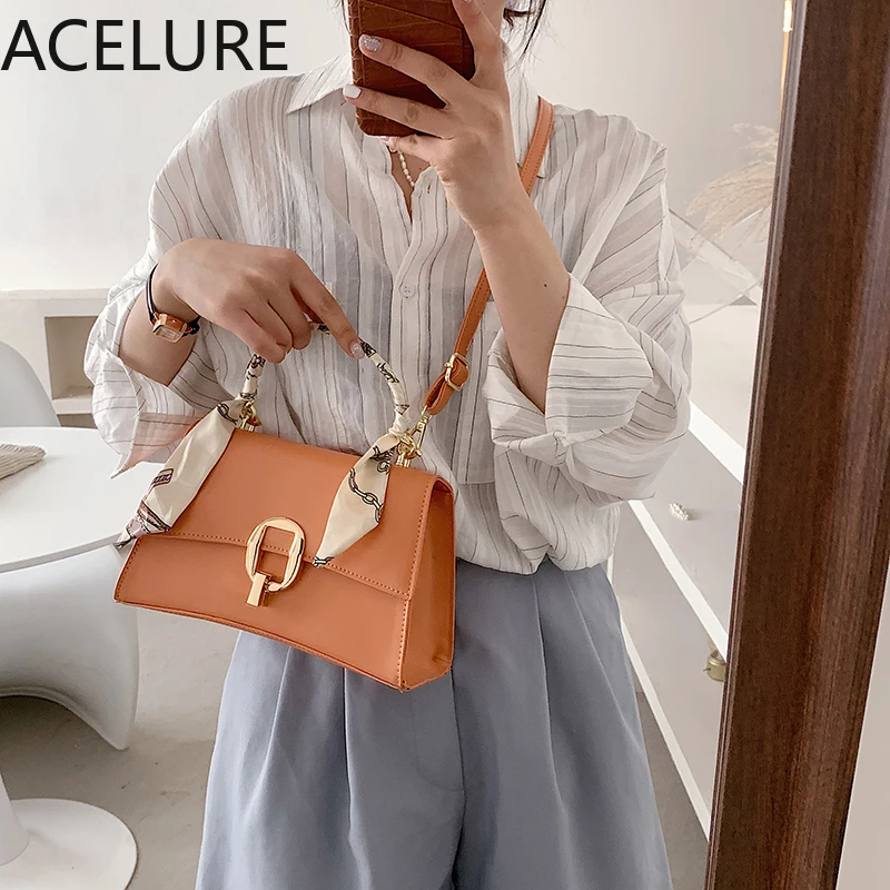 

ACELURE High Quality Designer Brand Shoulder Messenger Bags for Women Satchels Elegant Ladies Silk Scarf Decor Handle Handbags