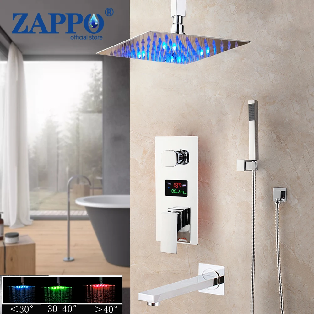 

ZAPPO Bathroom Shower Faucet 3-Functions Digital Shower Faucets Set Chrome Finish LED Shower Head Digital Display Mixer Taps