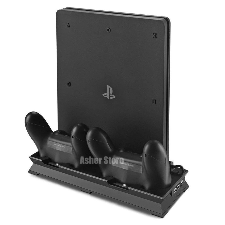 Подставка для консоли PS4 Slim с кулером вентилятором и двойным контроллером