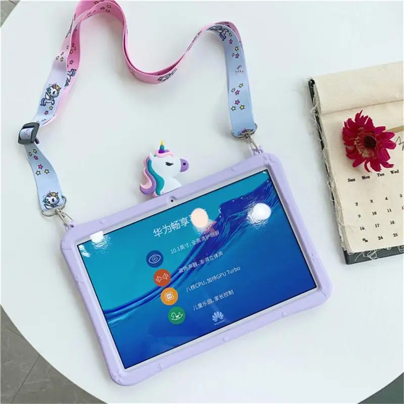 

Cartoon Shockproof Silicone Kids Case For Huawei Mediapad M5 Lite 8 T3 9.6 T5 10 10.1" M6 8.4 Pro 10.8 Inch Tablet Cover + Strap