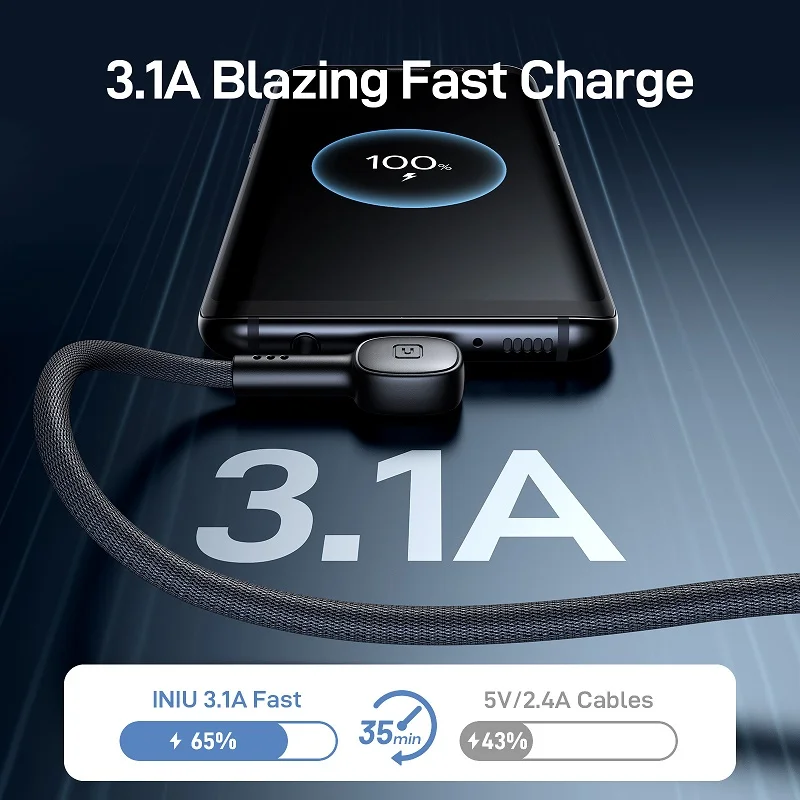 Кабель INIU USB Type C 90 градусов для быстрой зарядки мобильный телефон зарядное