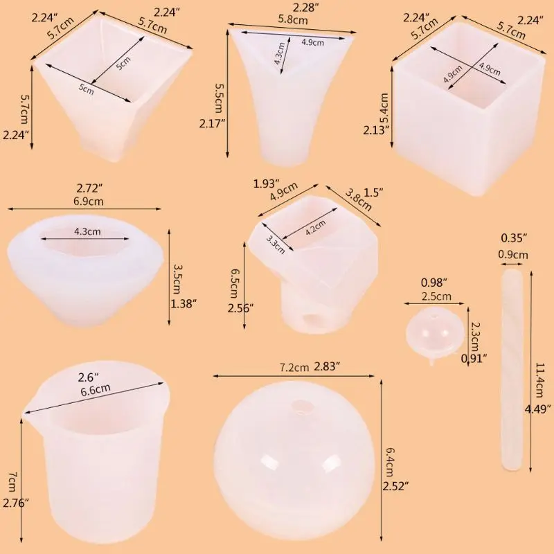 

19 Pack Large Resin Silicone Molds Kit Cube Pyramid Sphere Diamond Resin Casting Molds With Silicone Measuring Cups Tool