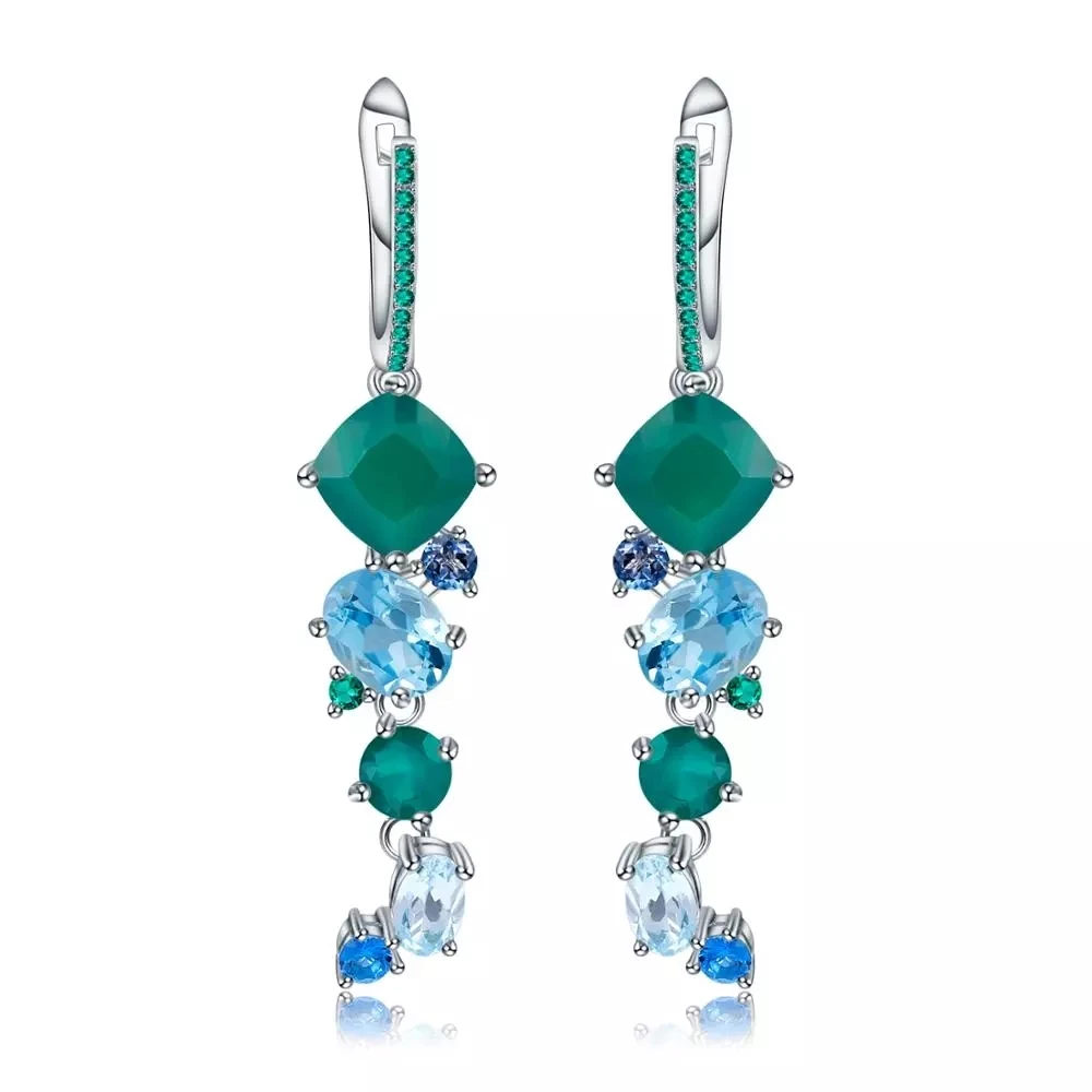 Женские Геометрические серьги из серебра 925 пробы с натуральным зеленым агатом |