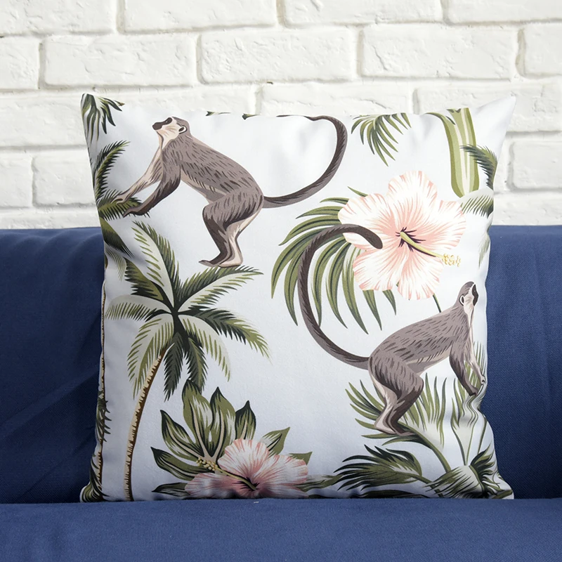 Чехол для подушки DUNXDECO декоративный с изображением леса джунглей обезьяны слона