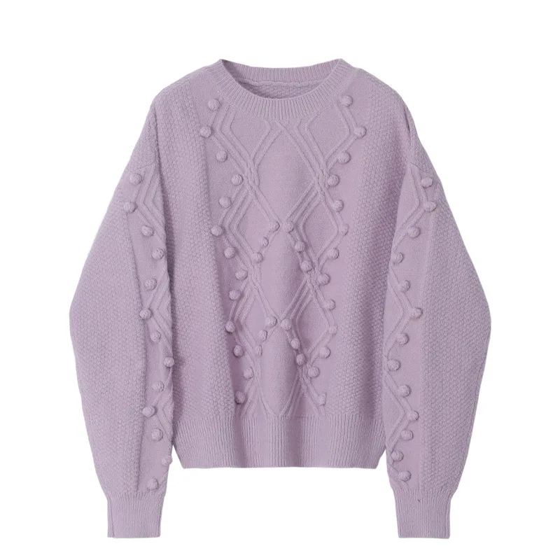 

Basic&Casual Autumn O-Neck Sweater Elegant Sweet Pullover Women Lazy Retro Long Sleeve Loose Comfortable Soft Knitted Jumpers