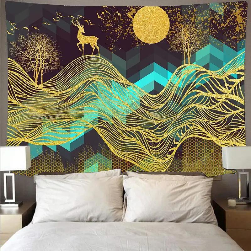 Psychedelic гобелен позолоченный Пейзаж Фон Ткань художественная роспись стены