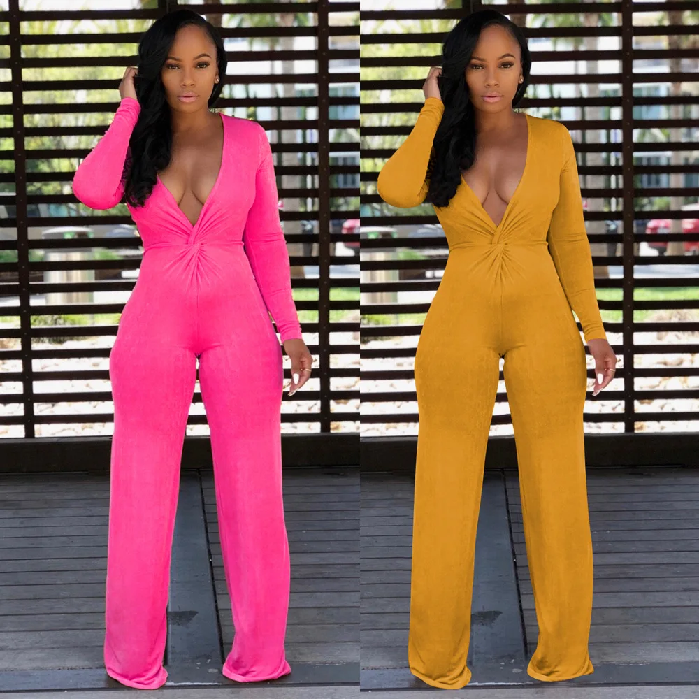 

New European and American Sexy Fashion Women's Wear Low Cut Jumpsuit in Stock
