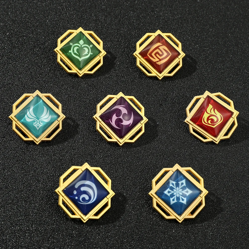Люминесцентная брошь поток игры Genshin модные блестящие значки семь элементов