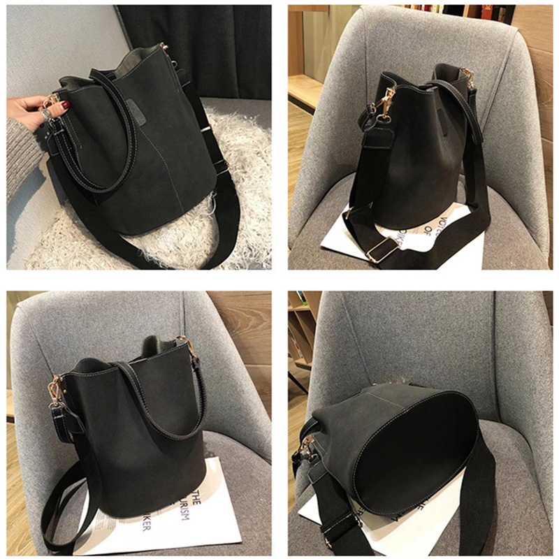 

Women bag large capacity bucket messenger bag matte Pu leather retro female shoulder bags luxury bags women ladies hand bags