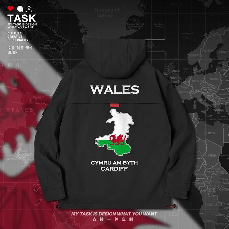 

Wales Cymru Welsh WLS UK men jacket hooded map nation flag long sleeve men's clothing new windbreaker mens top clothes autumn