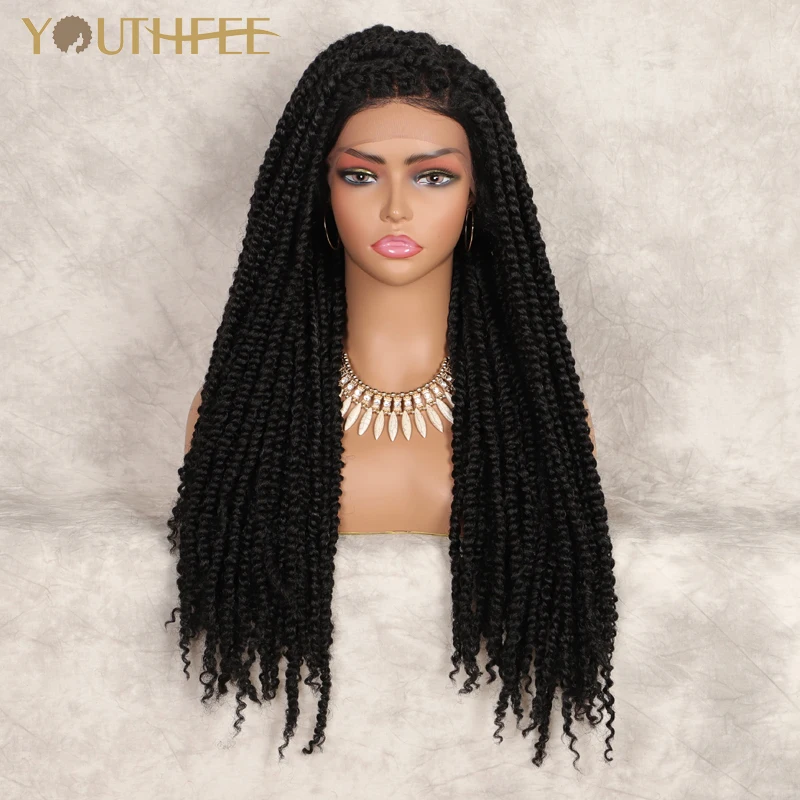 

Youthfee 26" Knotless Braid Synthetic Wigs 4X4 Passion Braided Wigs for Black Women with Baby Hair Twist Braid Lace Front Wigs