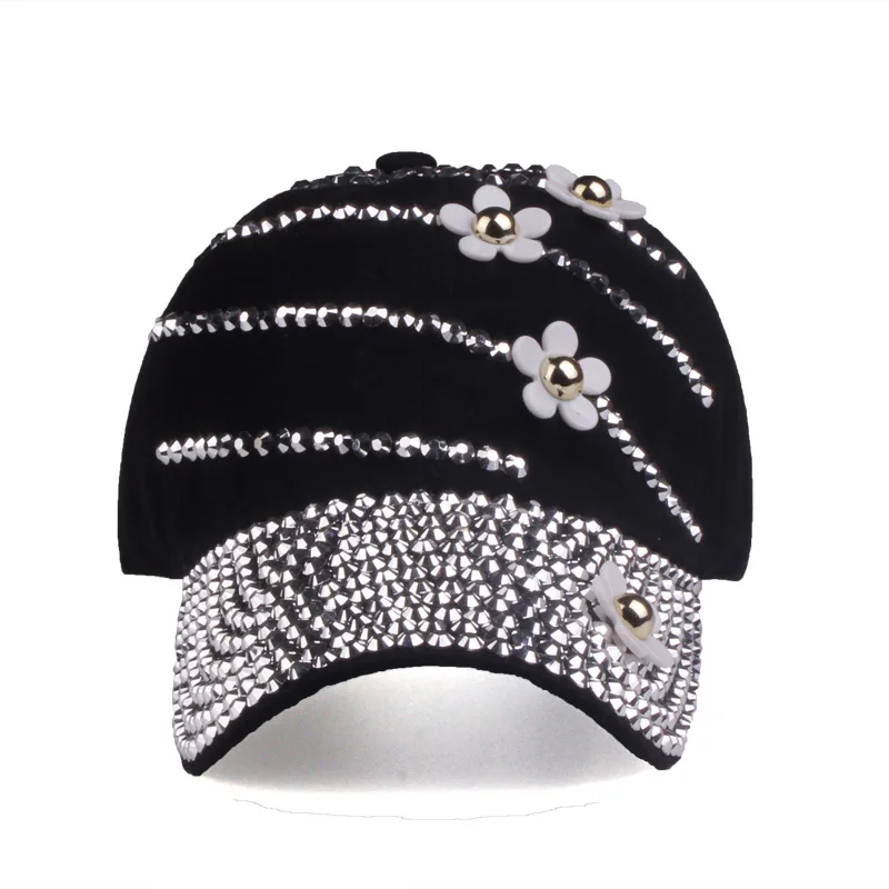 2021 New Rhinestone Baseball Cap with Flowers Women Adjustable Sun Hat Denim Hip Hop Cap Bone Dropshipping 8 Colors