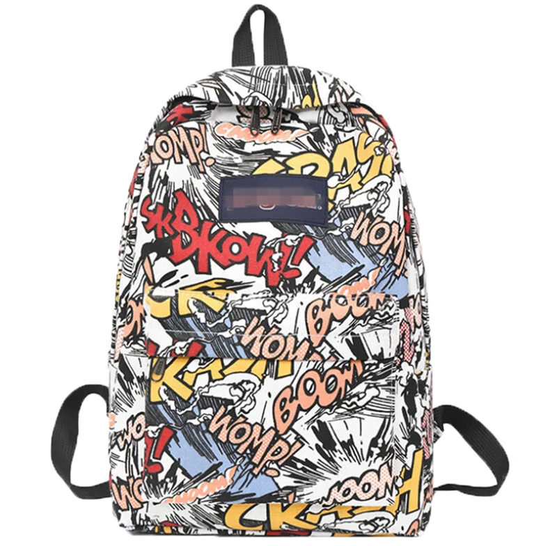 New backpack female cartoon alphabet doodle personality wild backpack men and women shoulder bag mochila