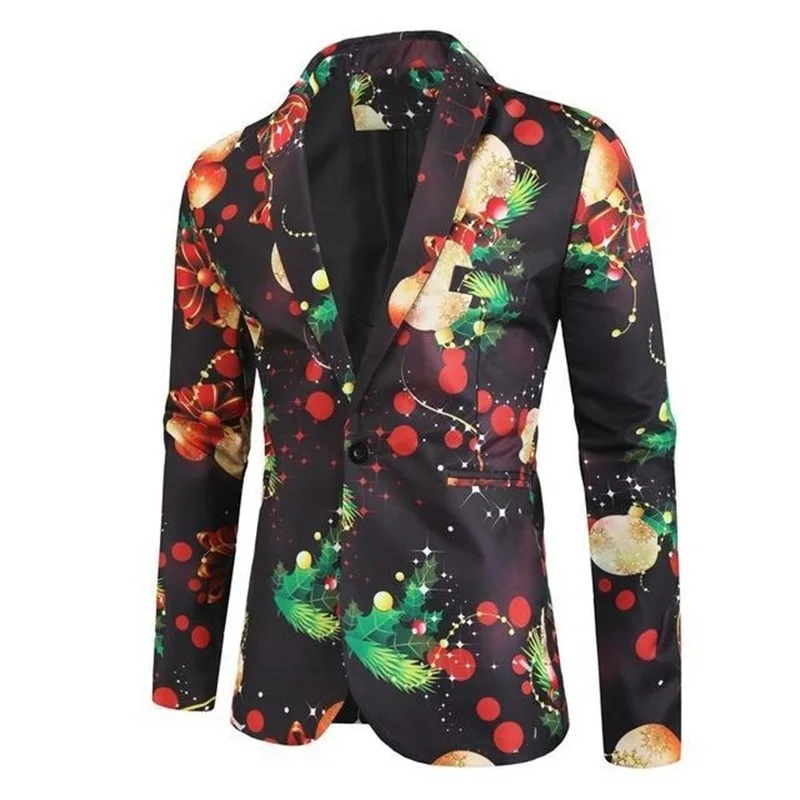 Men's Jacket Men Floral Print Painting 3D New Christmas Fashion Suit Blazers Party Coat Casual Slim Fit Blazer Buttons 2021 | Мужская