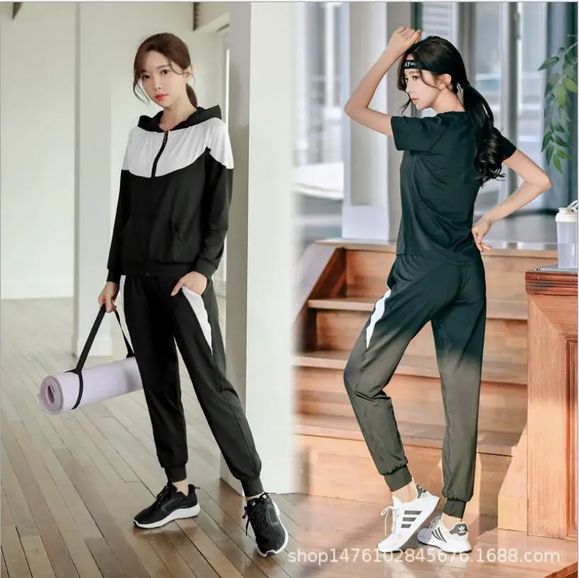 

Gym Women's Sports Suit Coat High Quality Three Piece Loose Professional Sports Running Suit Spring Or Summer Yoga Suit.
