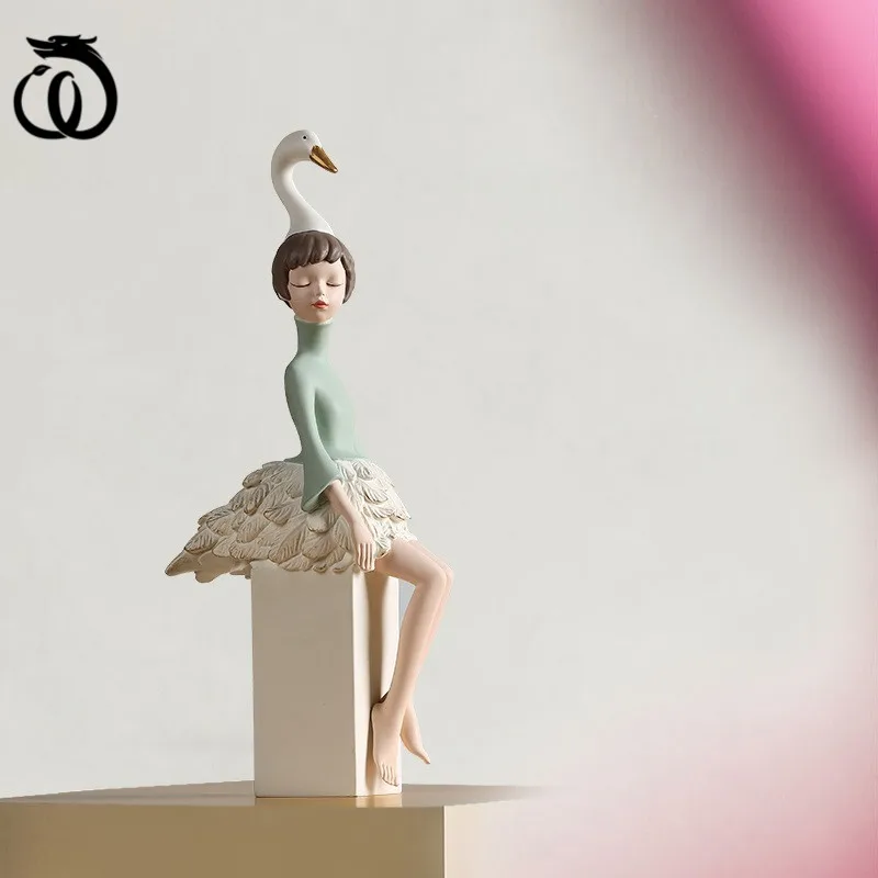 WU CHEN LONG Nordic Abstract Lady Character Art Sculpture Cute Swan Girl Statue Figurine Home Decorations Birthday Gift R5917