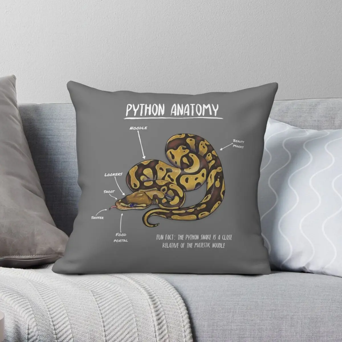 

Python Anatomy Square Pillowcase Polyester Linen Velvet Creative Zip Decor Sofa Cushion Cover 45x45