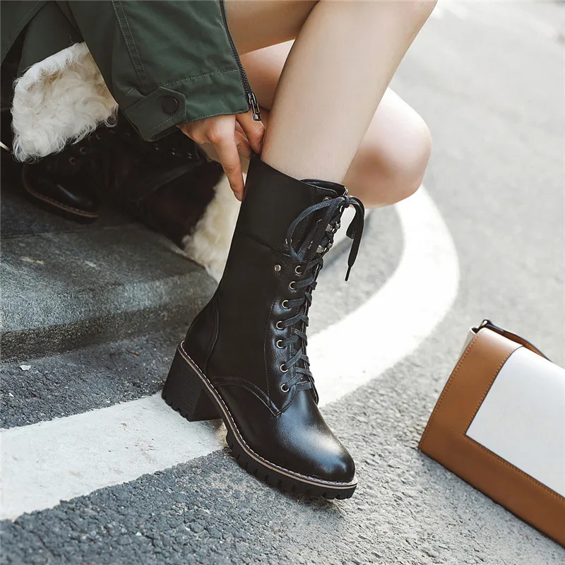 

ASUMER 2020 new fashion ankle boots women lace up round toe autumn winter boots simple square heels casual shoes female