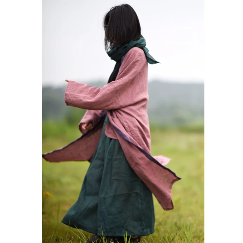 Женское свободное льняное пальто-Тренч верхняя одежда женское длинное пальто