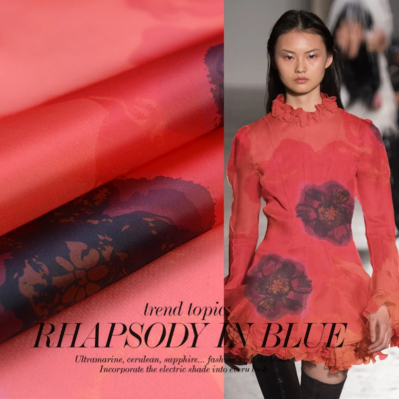 Шафран цифровая печать 100% шелк органза атласная ткань для женщин платье 140 см