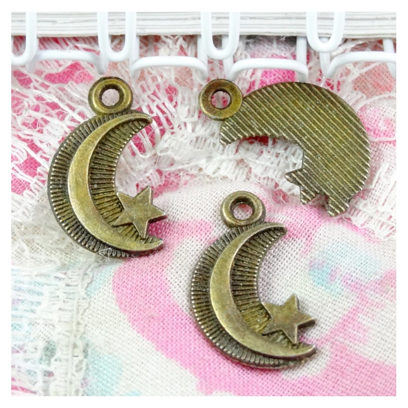 

100Pcs Antique Bronze Plated moon star Charms Diy Handmade Jewelry Findings Accessories 16*10MM