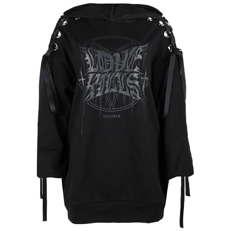 Y Demo готический черный женский пуловер с капюшоном и длинным рукавом на шнуровке