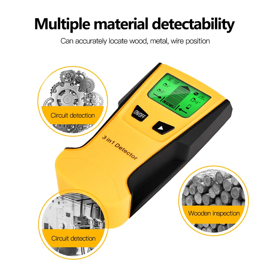

Metal Finder Wood Studs Detector AC Voltage Live Wire Detect Scanner 3 in 1 Metal Detector Finder Wood Studs Detector Tools