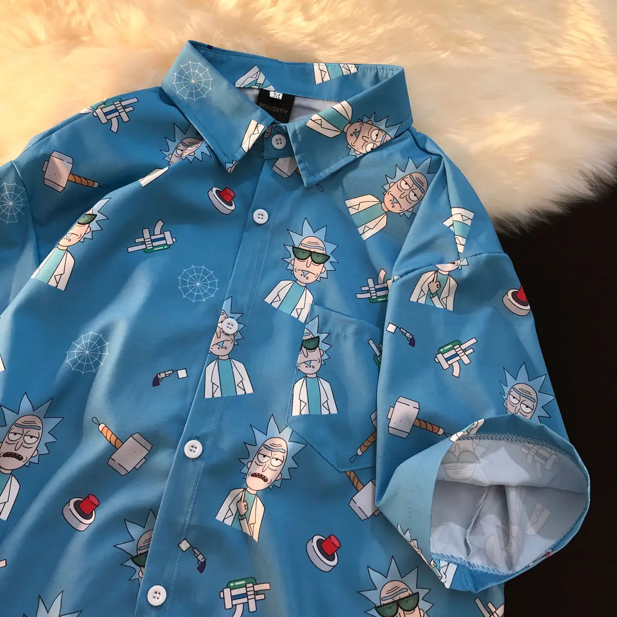 

Men's Top Shirt T-shirt 2021 Summer New Hong Kong Style Loose Women Button Shirt Fashion Casual All-Match Printing Top Hip Hop