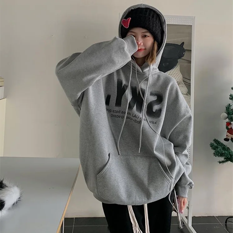 

2021 Autumn Winter New Fashion Versatile American Girl Simple Loose Casual Letter Printed Plush Hoodie