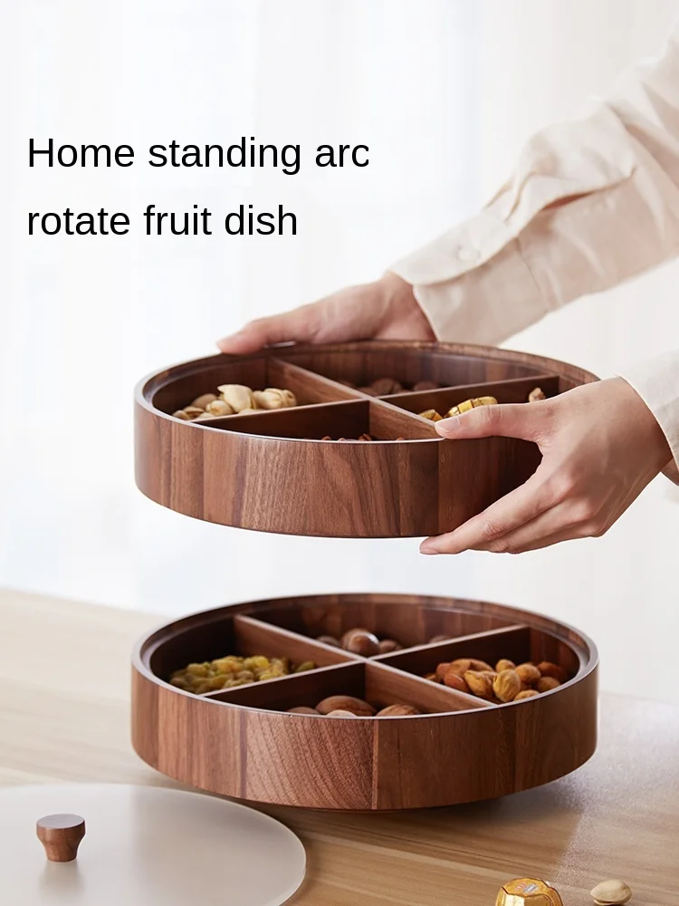 

Solid Wood Creative Double Deck Tray with Lid Dried Fruit Tray Nut Snack Storage Box Coffee Table Sweets Snack Bowl Candy Plate