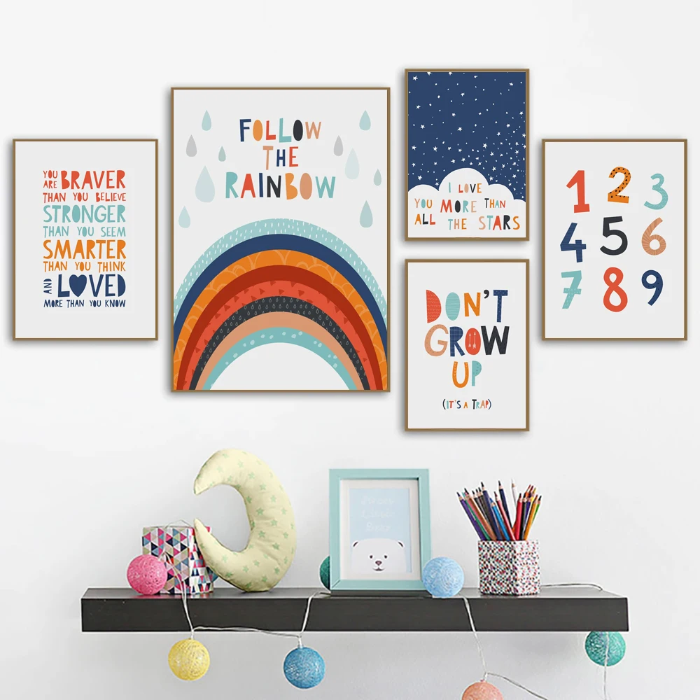

Nordic Catroon Blue Boy Playroom Posters And Print Decor Canvas Painting English Letter Wall Art Pictures Kid Bedroom Decoration