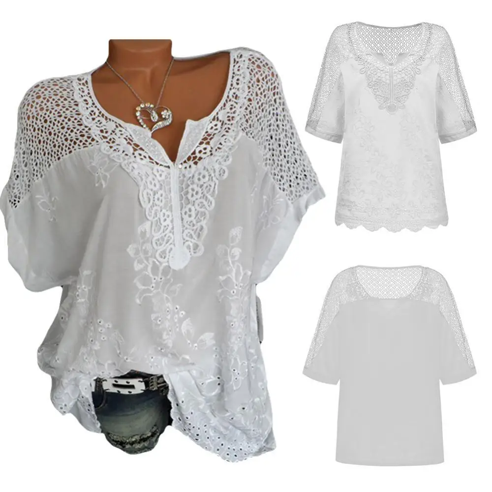 

Блузка женская с вышивкой, модная пикантная рубашка с V-образным вырезом и коротким рукавом, свободная офисная одежда, белый цвет, на лето