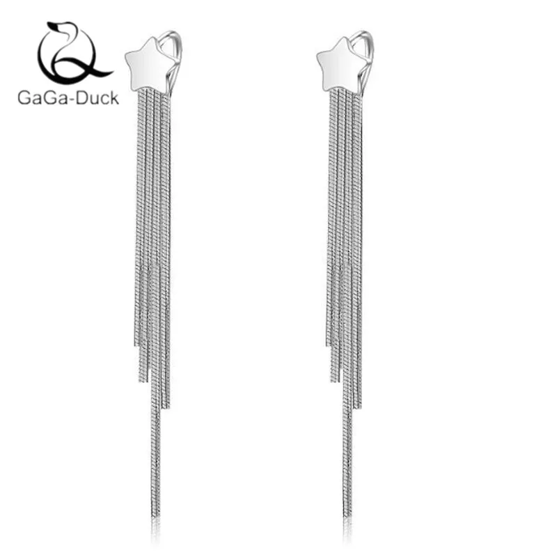 Женские серьги подвески с пятиконечной звездой Простые Длинные из стерлингового