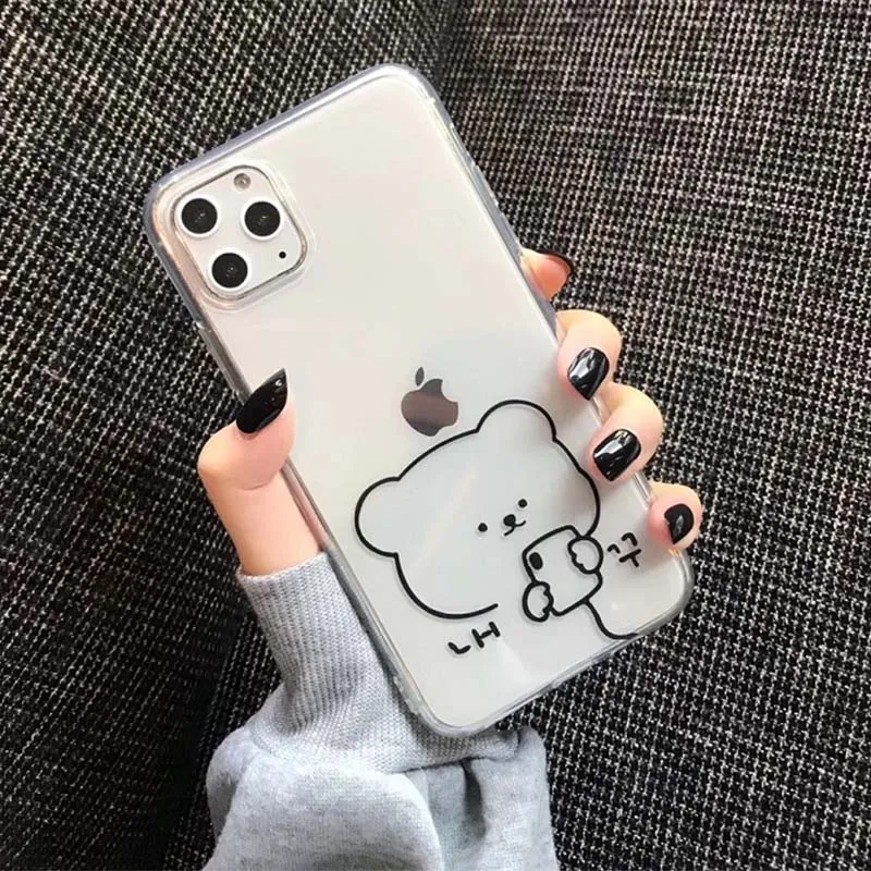 Силиконовый чехол с милым медведем для iphone11 11pro max 7 8 plus прозрачный щенком iphone x xr xs