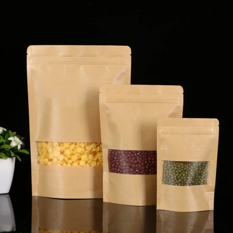 

100Pcs Kraft Paper Bags Pouch Stand Up Coffee Food Snacks Packaging Sealed Pouches Matte Home Craft Storage Bags Accessories