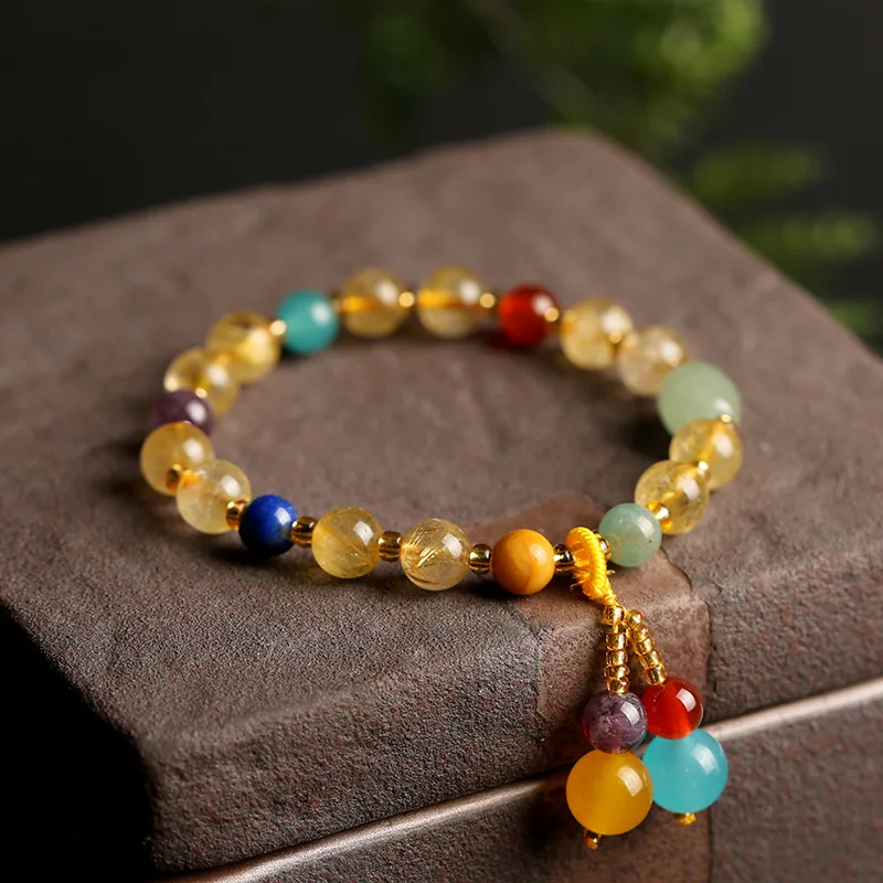 

Ethnic Style Original Design Hand Jewelry Women's Brazilian Natural Gold Crystal Bracelets Retro Agate Powder Crystal Bracelet