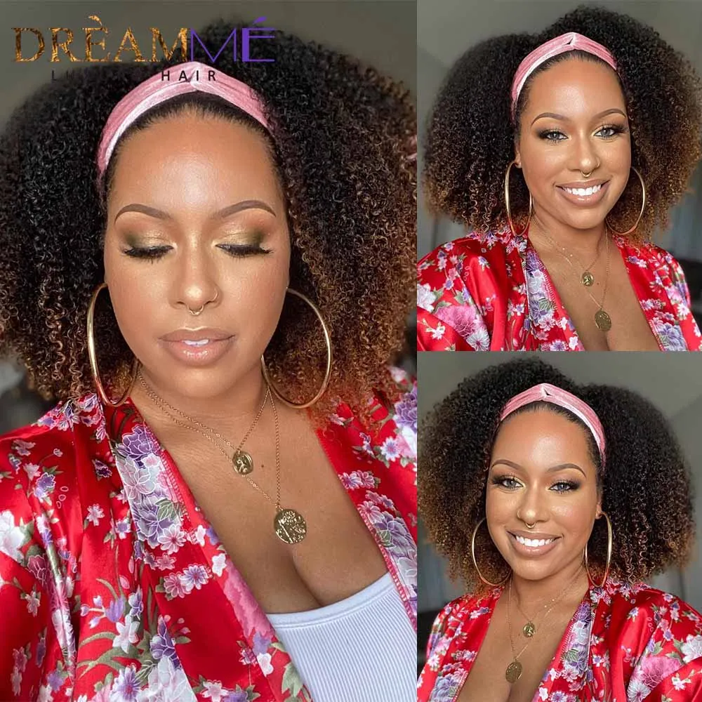 Короткие афро кудрявый парик с головной повязкой человеческие волосы эффектом