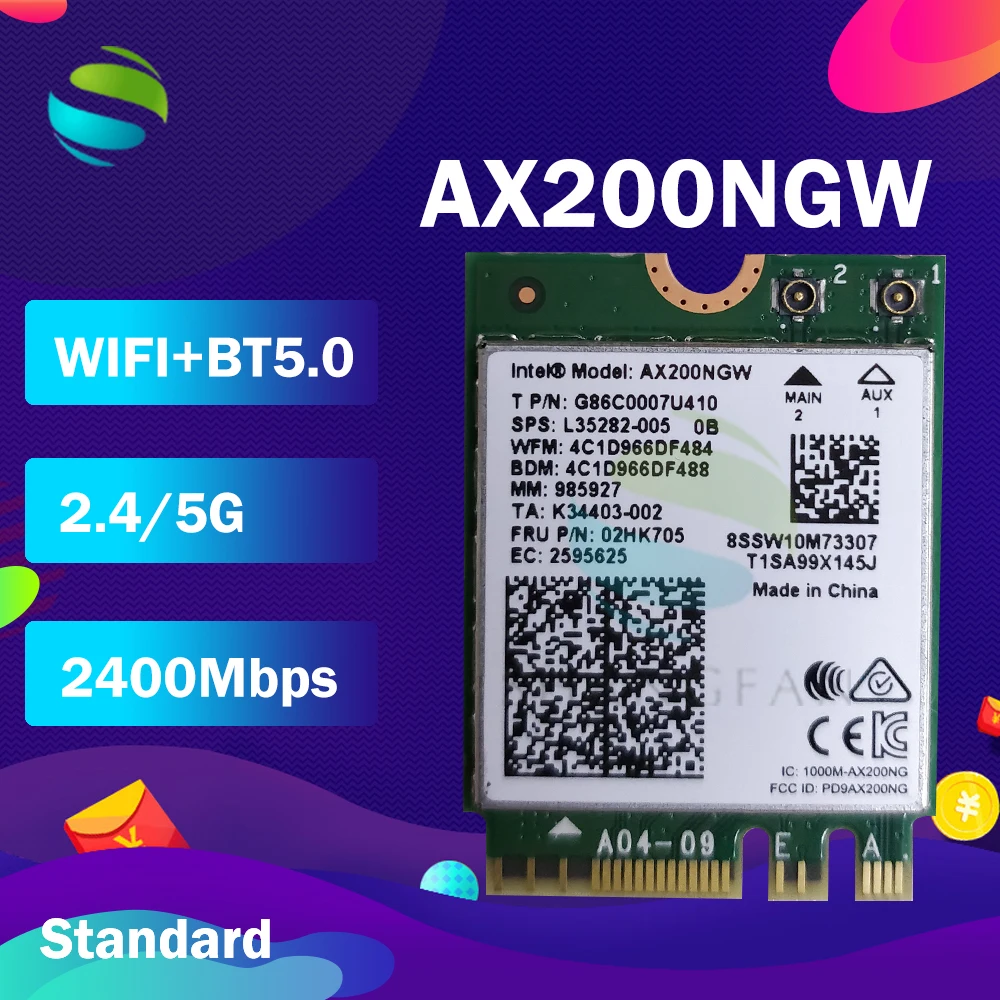 Двухдиапазонный беспроводной AX200NGW 2 4 Гбит/с 802.11ax Intel Wi Fi 6 AX200 / AX201NGW 8265NGW /3168AC M.2 NGFF