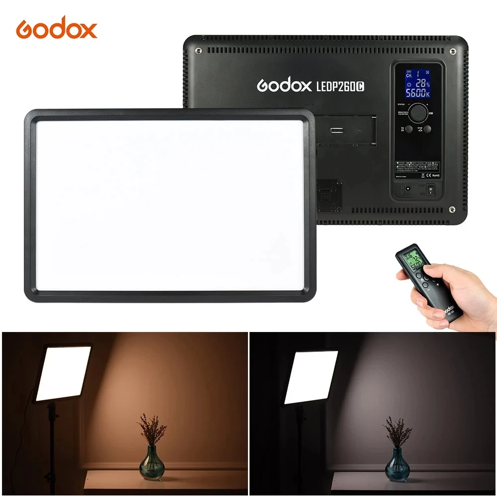 

Godox LEDP260C Ultra-thin 30W LED Video Light Panel Lamp 3200K-5600K Bi-color Wireless Remote Control for Digital DSLR Camera