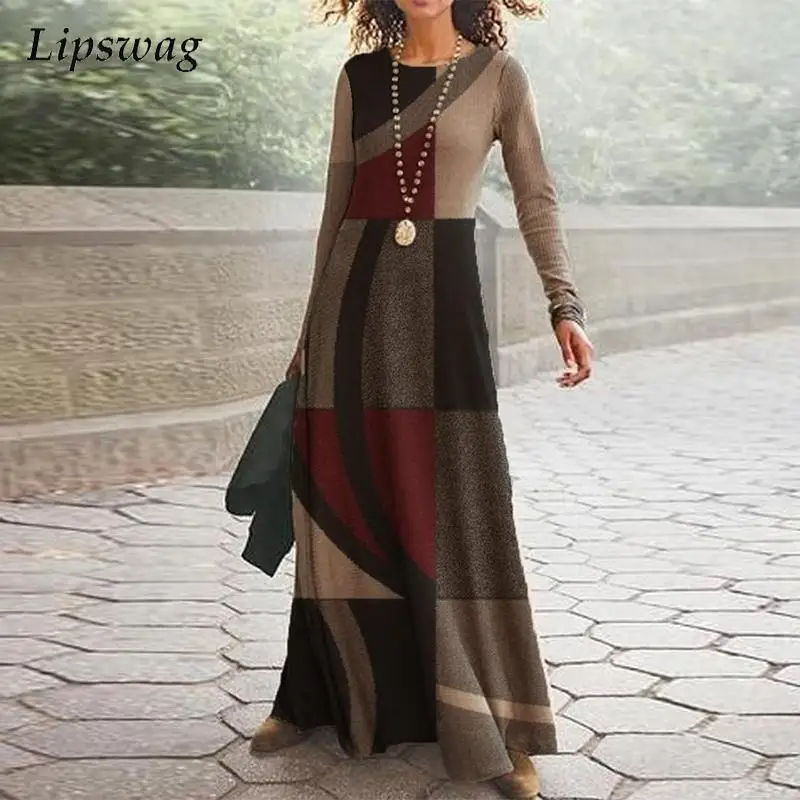 

Женское Повседневное платье с круглым вырезом, элегантное свободное вечерние ничное платье с винтажным принтом, весна-осень 2022