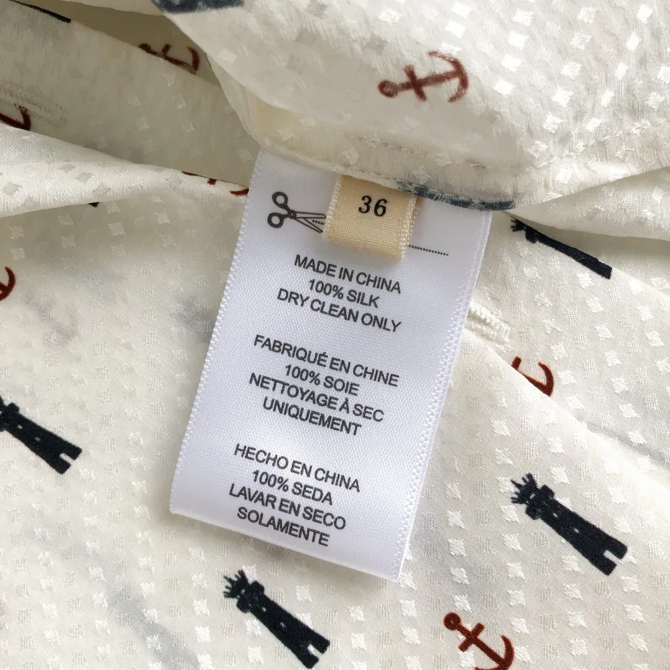 

100% Silk Women's Elegant Shirt Turn-down Collar Cute Print Lady Long Sleeve Blouse Top Office Wear Casual Clothing