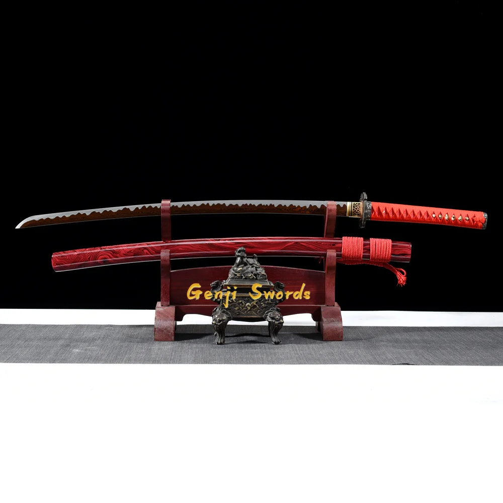 Полноценная катана ручной работы японский самурайский брикет красное складное