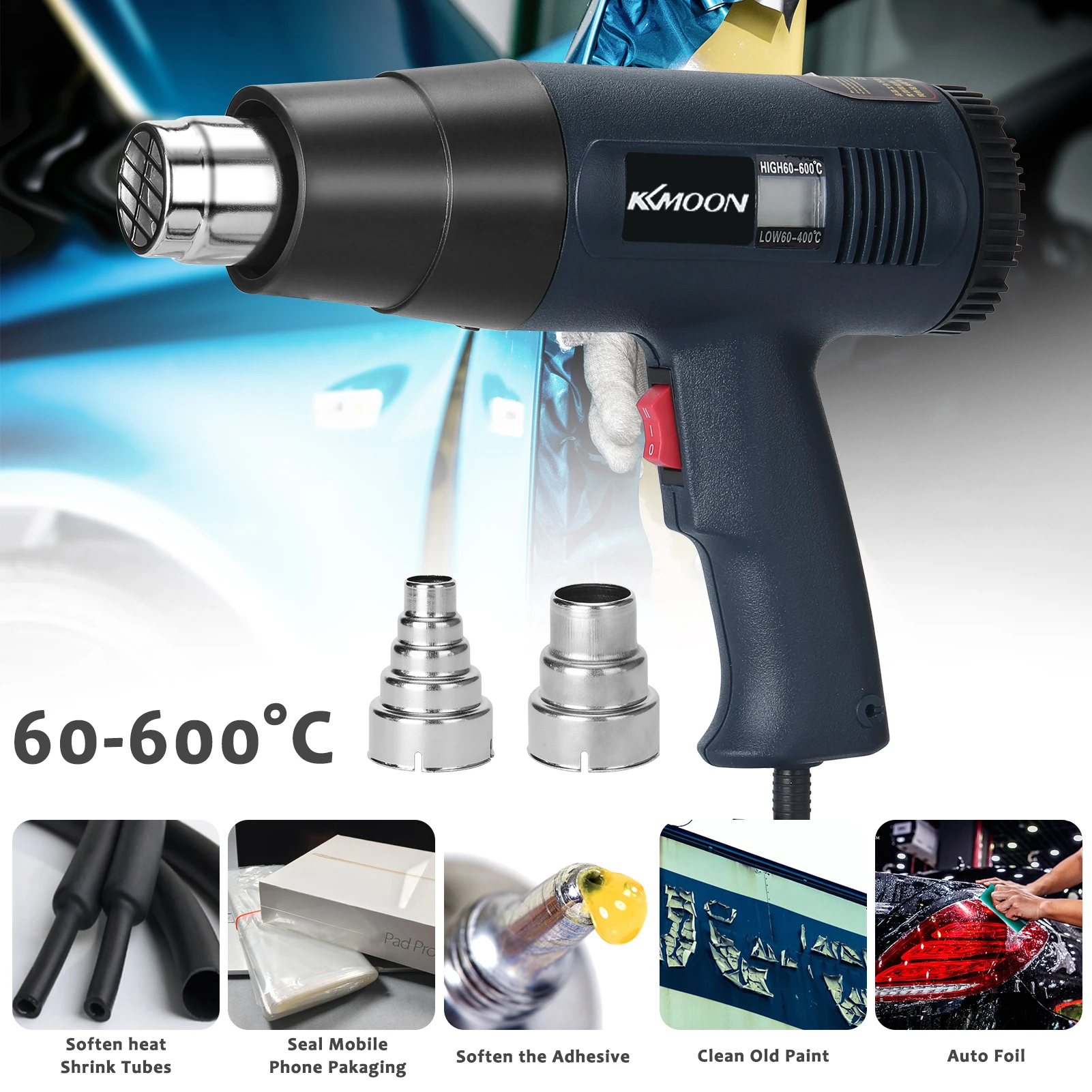 

2000W 220V EU Plug Electric Hot Air Gun Machine Handheld Dual Wind Speed Stepless Thermostat Film Heating Hot Air Power Tool