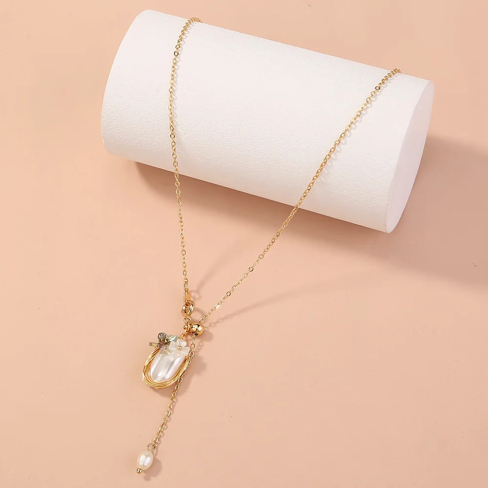 

European and American design handmade temperament restoring ancient court pearl long pendant necklace women collarbone chain ch