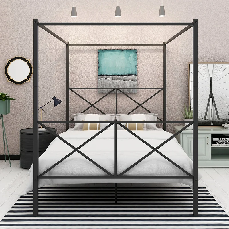 HOMERECOMMEND 4 Post Queen Size современный металлический навес кровать матрас поддержка