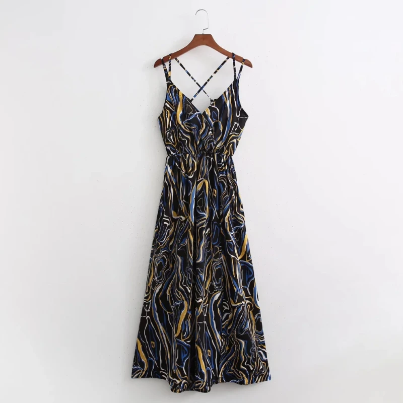 

Vintage Women Tie Dyeing Print Backless Suspender Dress Female Sleeveless Clothes Casual Lady Loose Vestido D8983